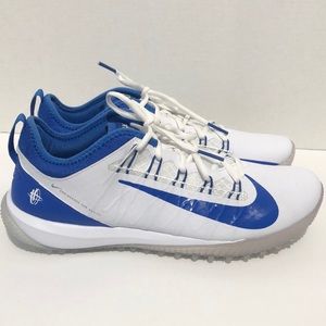 NEW NIKE ALPHA HUARACHE 7 PRO TF LACROSSE CJ0235-100 WHITE / ROYAL BLUE SZ 10.5